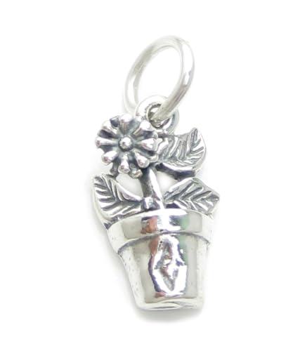 Flower in Pot 2D Sterling Silber Charm .925 x 1 Flowers Gardening Charms von Maldon Jewellery