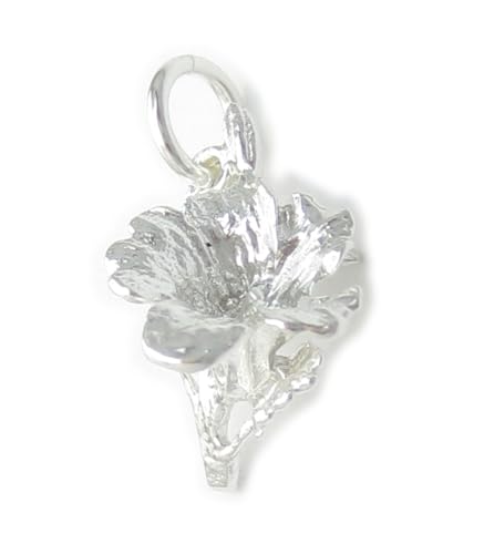 Hibiskus Blume Sterling Silber Anhänger .925 x 1 Pflanzen und Blumen Anhänger ec269 von Maldon Jewellery