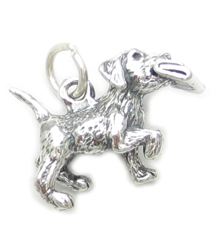 Hündchen mit Zeitung im Maul Sterling Silber Charm .925 x 1 Hunde von Maldon Jewellery
