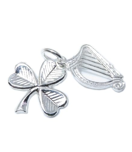 Irish Shamrock & Harfe Sterling Silber Charm .925 x 1 Irland Charms von Maldon Jewellery