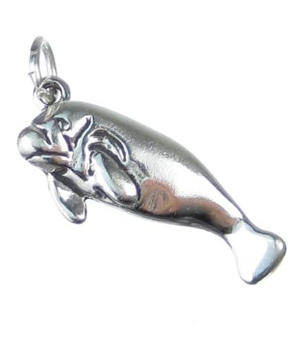 Manatee 2D Sterling Silber Charm-Anhänger .925 x 1 Charms of Manatees von Maldon Jewellery