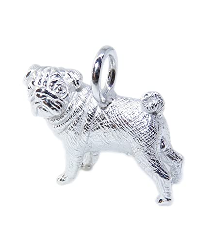 Mops Hund Sterling Silber Anhänger .925 x 1 Mops Hunde Anhänger von Maldon Jewellery