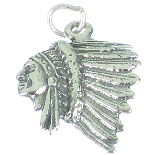 Native American Red Indian Chief Sterling Silber 2D Charm-Anhänger .925 x 1 von Maldon Jewellery