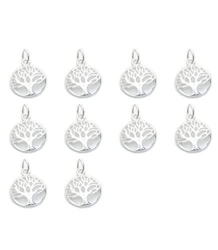 Packung mit 10 Baum des Lebens Sterling Silber Charms .925 Bäume Charm von Maldon Jewellery