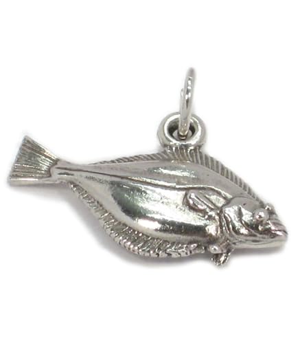 Pazifischer Heilbutt Sterling Silber Charm .925 x 1 Ozean Seefisch Charms von Maldon Jewellery