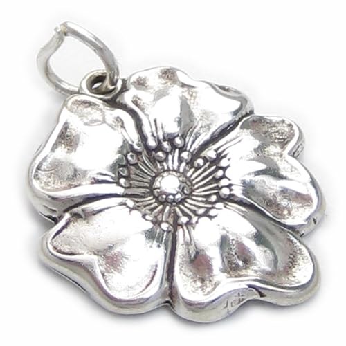 Poppy 2D Sterling Silber Charm-Anhänger .925 x1 Poppys Erinnerungsanhänger von Maldon Jewellery