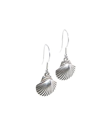 Scallop Shell sterling silver earrings 925 x 1 pair drops Shells von Maldon Jewellery