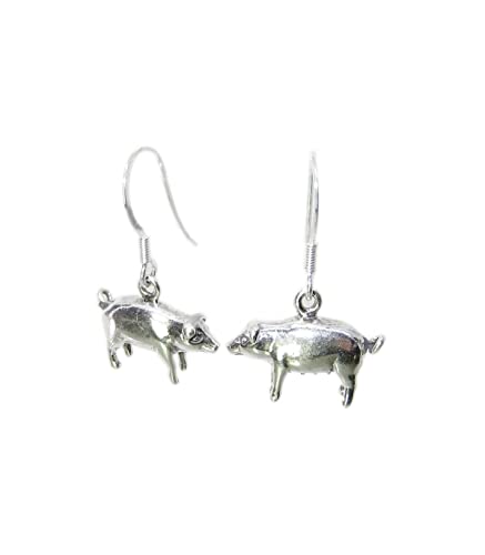 Schwein Sterling Silber Ohrringe .925 x 1 Paar Schweine Schweinchen Tropfen von Maldon Jewellery