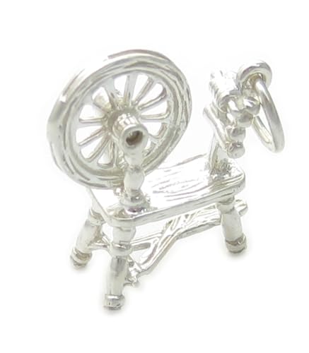 Spinnrad mit beweglichem Rad Sterling Silber Charm .925 x 1 Nähen von Maldon Jewellery