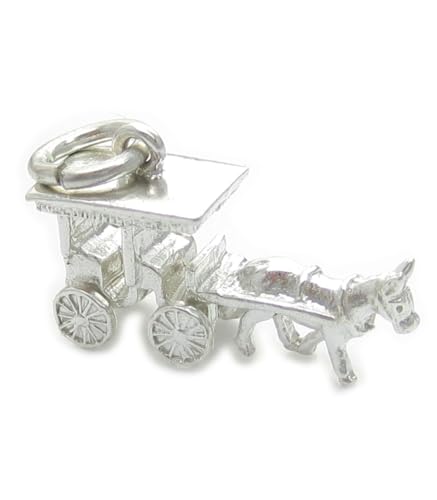 Surrey Horse and Cart Sterling Silber Charm .925 x 1 Pferde und Kutsche von Maldon Jewellery