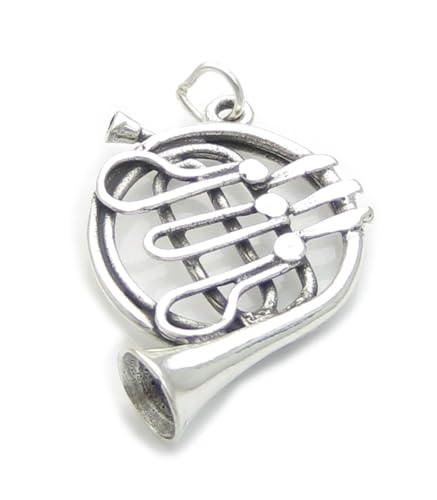 Waldhorn Sterling Silber Charm-Anhänger .925 x 1 Musikinstrumente von Maldon Jewellery