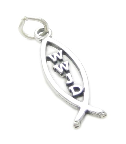 Was würde Jesus tun Sterling Silber Charm WWJD .925 x 1 Holy Fish Charms von Maldon Jewellery