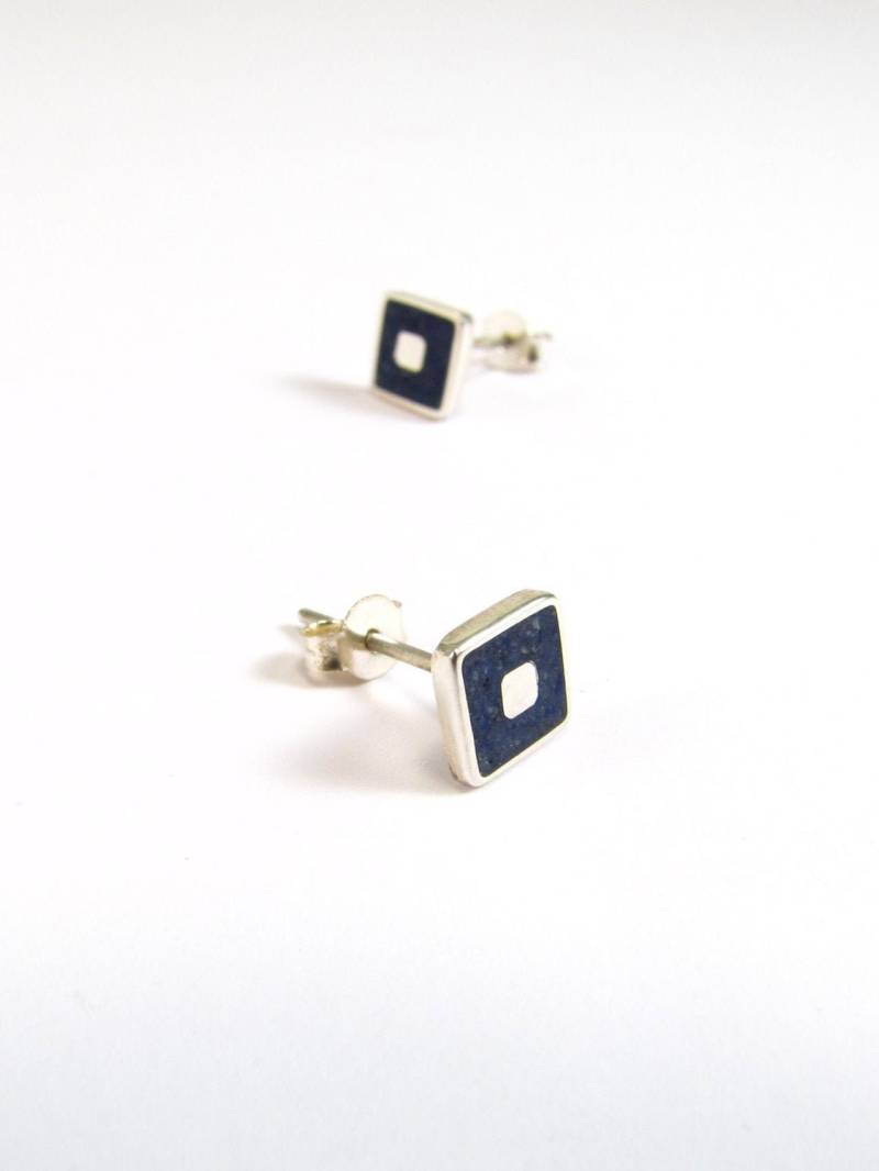 Blaue Quadrate Ohrringe - Sterling Silber Ohrstecker Lapis Inlay von MaldonadoJewellery