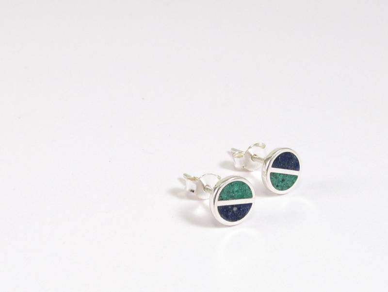 Blaue Und Grüne Ohrstecker - Sterling Silber Ohrringe Malachit Lapis Inlay von MaldonadoJewellery