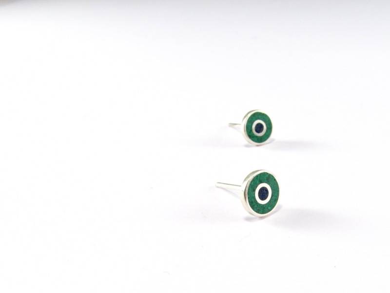 Grüne Ohrstecker - Sterling Silber Ohrringe Malachit Inlay Gigt Fo Her Minimal Geometric Design von MaldonadoJewellery