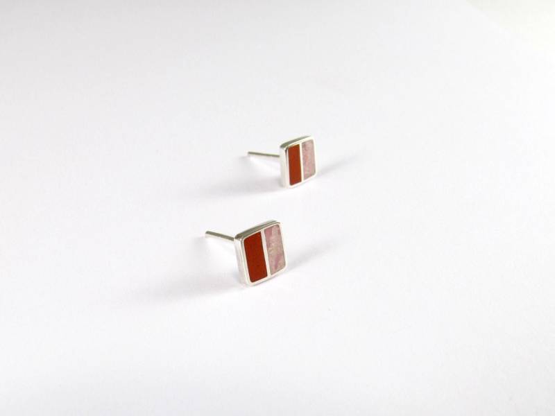 Sterling Silber Quadrat Ohrstecker Pink & Rot Stein Inlay Ohrringe von MaldonadoJewellery