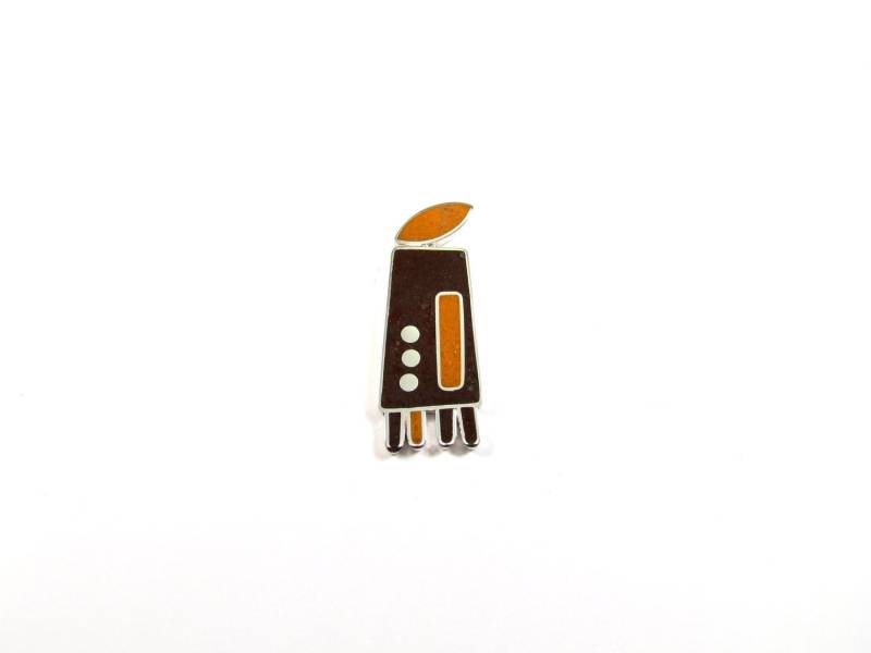 sterling Silber Brosche Mid Century Modern Schoko Oranger Splitterstein Inlay von MaldonadoJewellery