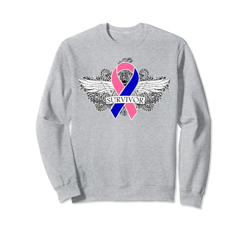 Brustkrebs-Überlebender für Männer, rosa und blaue Bandflügel Sweatshirt von Male Breast Cancer Awareness