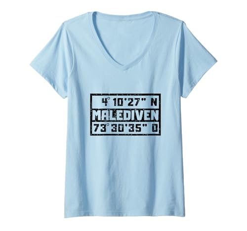 Damen Malediven Koordinaten Design Urlaub Reise Malediven T-Shirt mit V-Ausschnitt von Malediven Urlaub Bekleidung & Geschenkideen