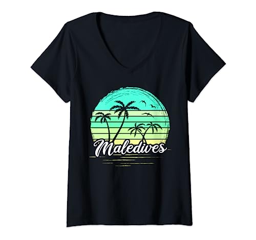 Damen Vintage Malediven Urlaub Reisen Malediven T-Shirt mit V-Ausschnitt Damen Vintage Malediven Urlaub Reisen Malediven T-Shirt mit V-Ausschnitt von Maledives Vacation Outfits