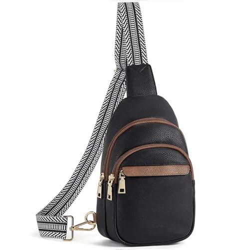 Malena Castell Kleine Umhängetasche aus PU-Leder: Umhängetasche und Bauchtaschen für Damen, Brusttasche für den täglichen Gebrauch und Reisen, Schwarz, Small von Malena Castell