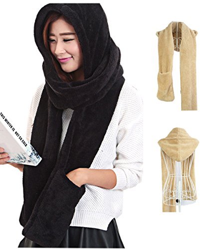 Maleroads Damen 3 in 1 und männer kapuzenschal mit fäustlinge neckwarmer hoodie tasche hut von Maleroads