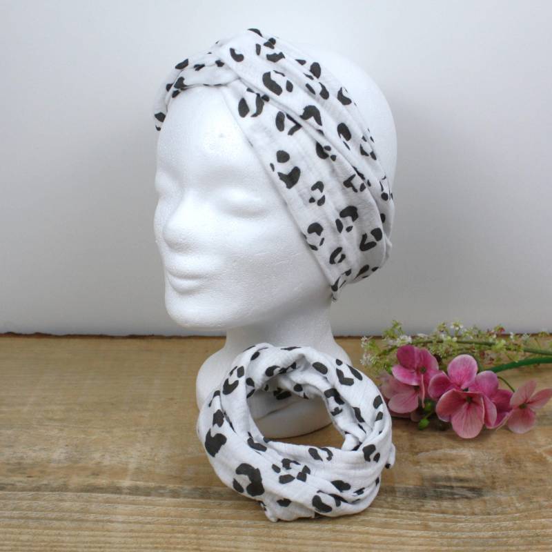 Drahthaarband, Haarband Aus Musselin Mit Flexiblen Draht Innen, Weiß, Leomuster von Malewen