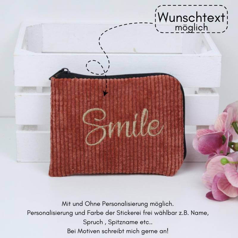 Kleiner Geldbeutel , Portemonnaie, Geldbörse Cord Altrosa Brieftasche Klein, Personalisierung Möglich von Malewen