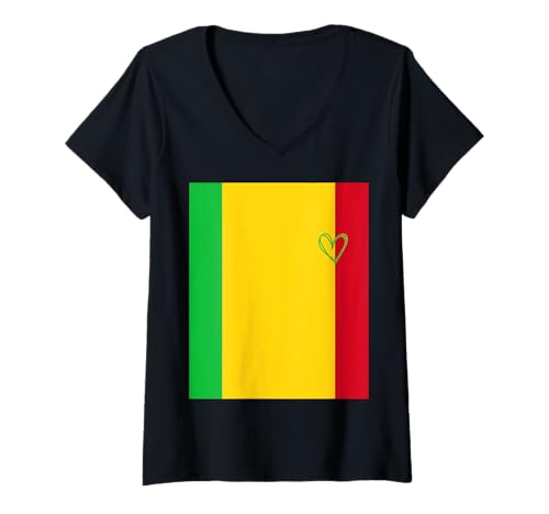 Damen Mali Flagge Malian Heart Proud Heritage National Day T-Shirt mit V-Ausschnitt Damen Mali Flagge Malian Heart Proud Heritage National Day T-Shirt mit V-Ausschnitt von Mali Flag Malian Proud National Day Gifts Idea