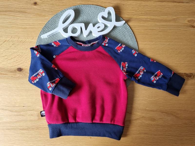 Pullover Baby Kinder Größe 80 Handmade Feuerwehr Rot Blau von MaliSyhandmade