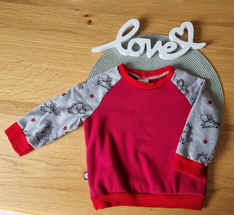Pullover Baby Kinder Größe 86 Einhorn Rot Handmade Grau Sterne von MaliSyhandmade