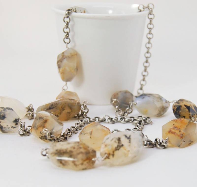 Chunky Dendritenquarz Halskette Boho Silber Vermeil Kette von MalibuJewel