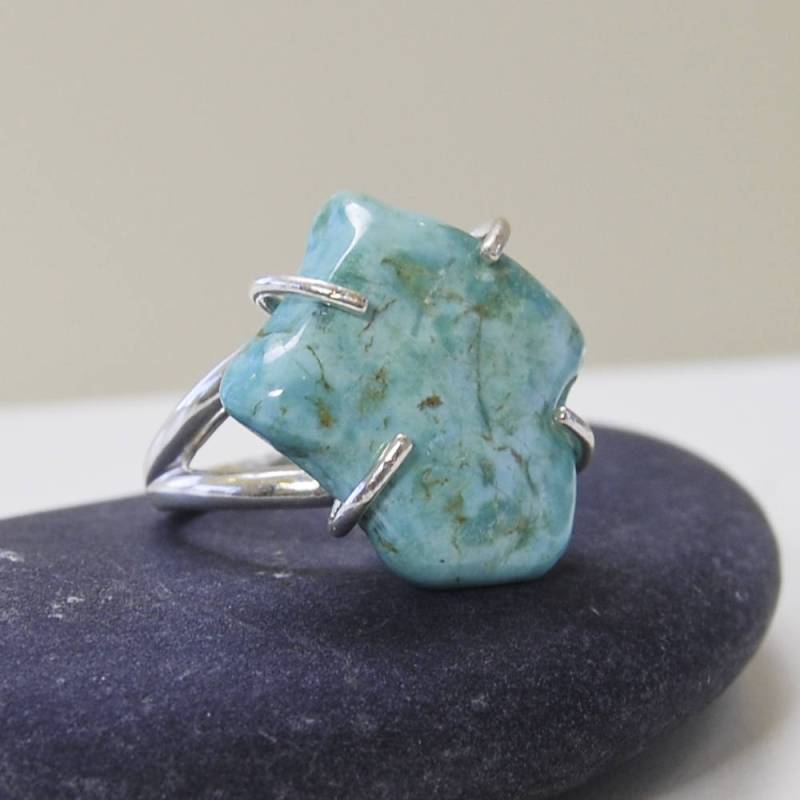 Großer Türkis Ring Aus 925 Silber - Größe 7 Moderne Krappenfassung von MalibuJewel