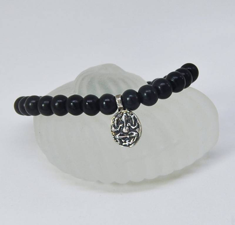 Mala Stretcharmband | Sterling Ganesh Charme Schwarze Perlen von MalibuJewel