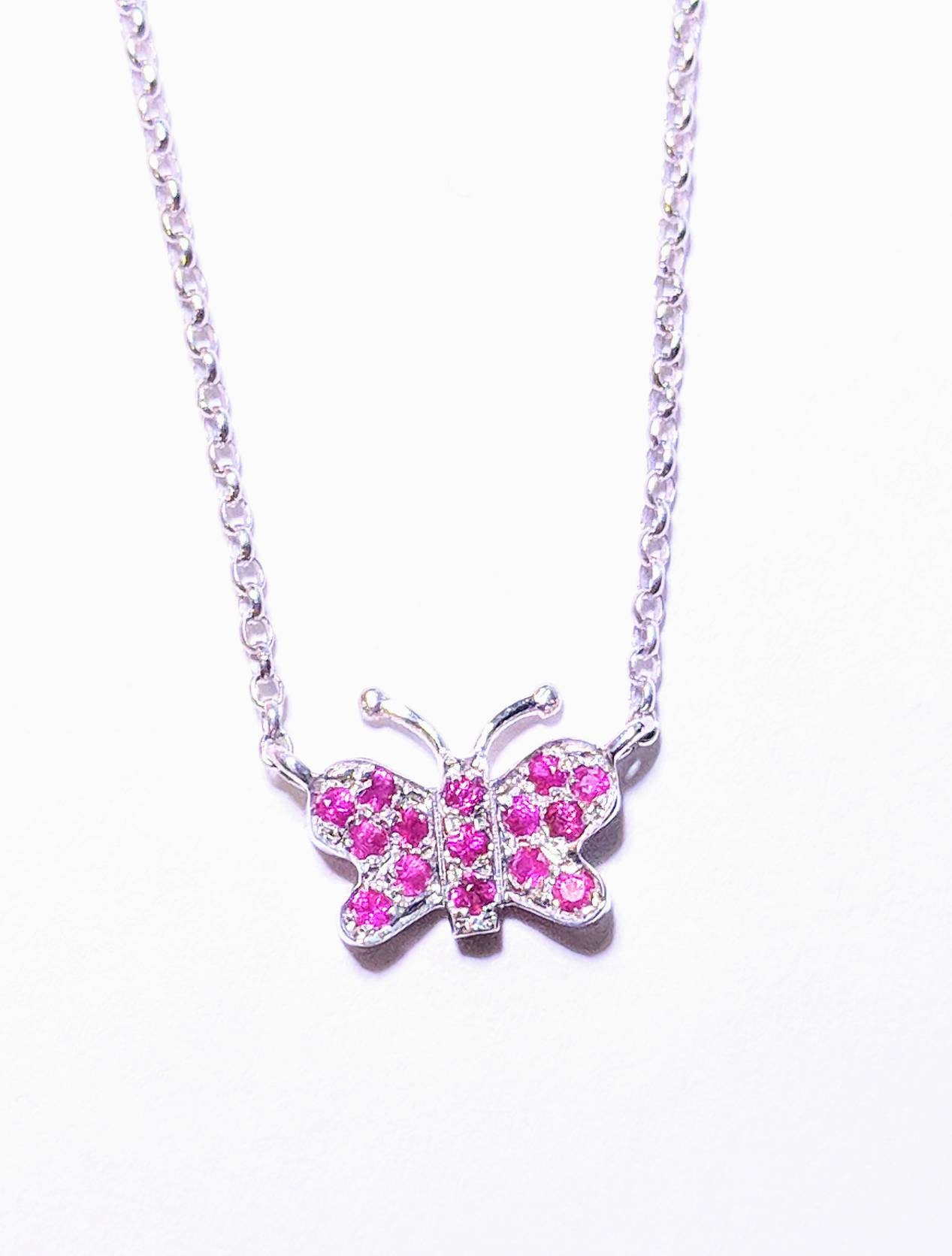 14K Gold Zierliche Schmetterling Halskette Rosa Saphir Edelsteine 14K Gold Zierliche Schmetterling Halskette Rosa Saphir Edelsteine von MalibuVibesJewelry