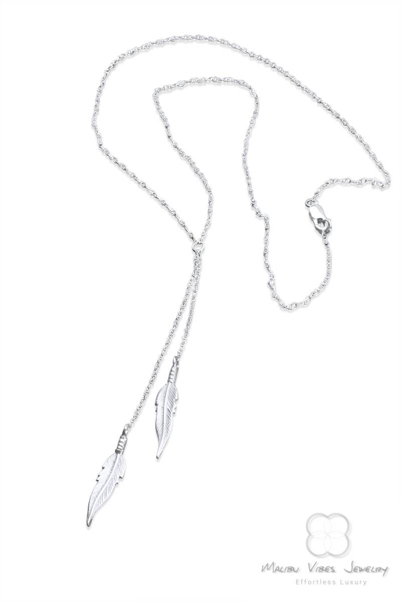 14K Rose Gold Feder Lariat Halskette Handgemachter Y Anhänger 14K Rose Gold Feder Lariat Halskette Handgemachter Y Anhänger von MalibuVibesJewelry