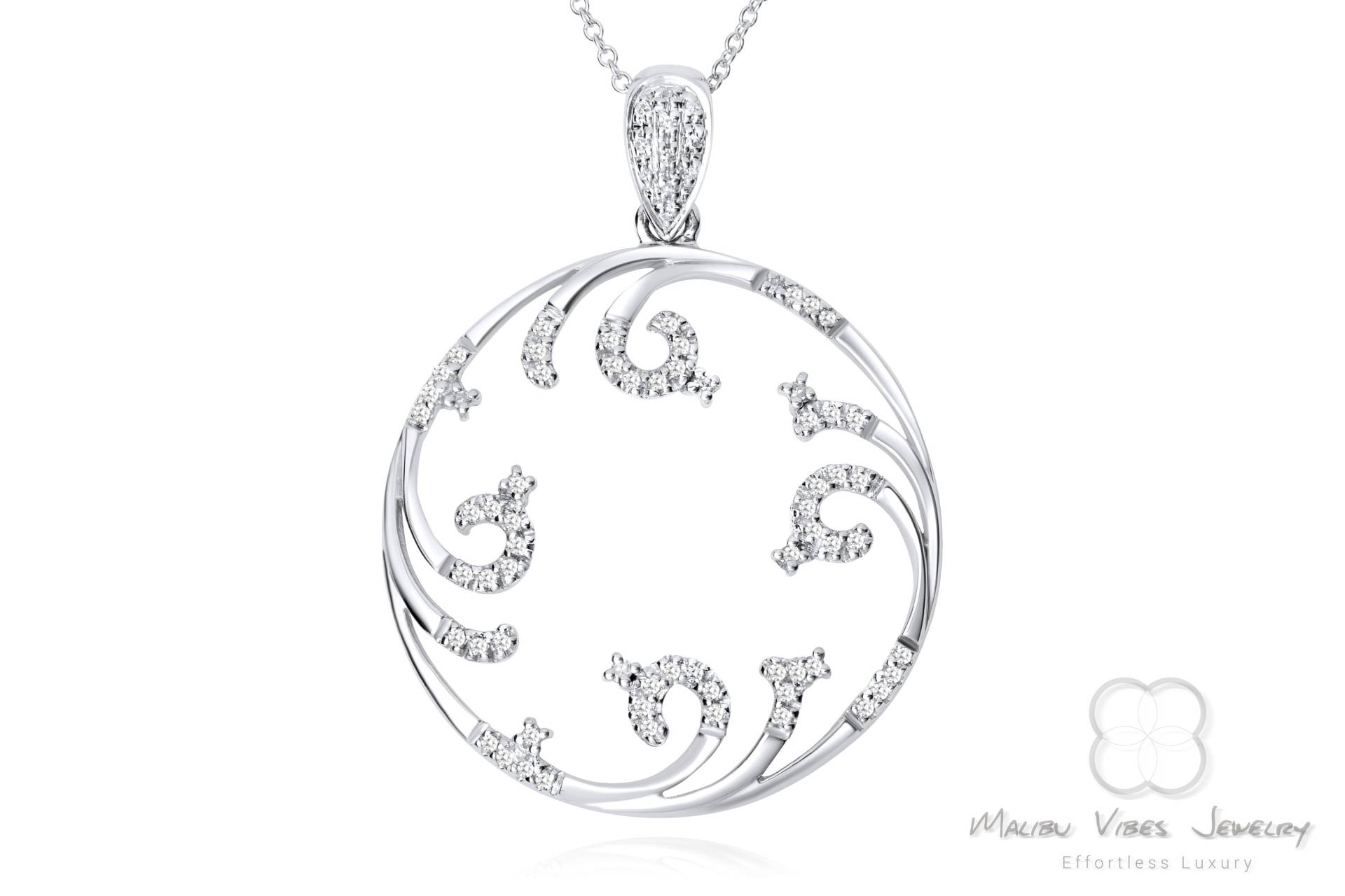 14K Weißgold Diamant Kreis Anhänger Halskette - 16 Zoll 14K Weißgold Diamant Kreis Anhänger Halskette - 16 Zoll von MalibuVibesJewelry