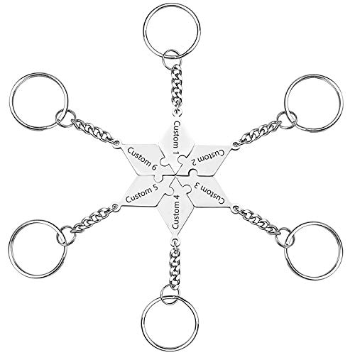 Malihome Personalisierte Gravur Benutzerdefinierte Edelstahl 5/6 Spitzstern Puzzle Beste Freunde BFF Familie Schlüsselanhänger Freundschaft Puzzle Stück Charm Anhänger Set (sechszackiger Stern) von Malihome