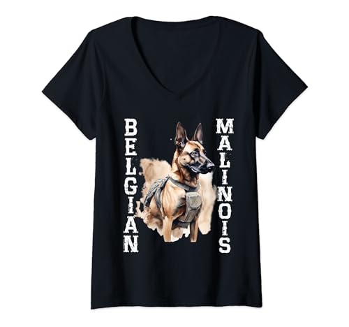 Damen Belgian Malinois Schäferhund Malinois T-Shirt mit V-Ausschnitt von Malinois Belgischer Schäferhund Malinois Motive