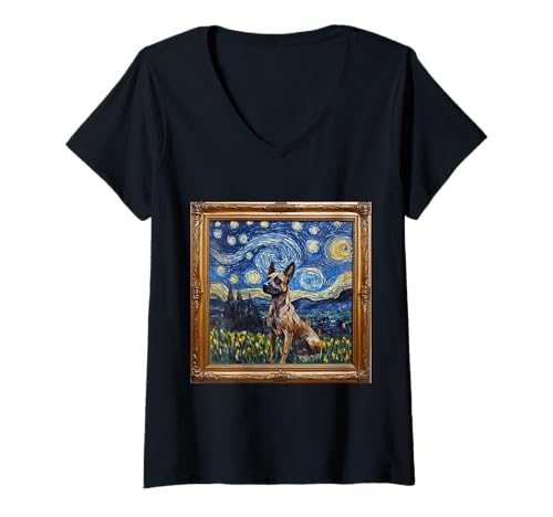 Damen Malinois Sternennacht - Malinois T-Shirt mit V-Ausschnitt Damen Malinois Sternennacht - Malinois T-Shirt mit V-Ausschnitt von Malinois Starry Night - Malinois