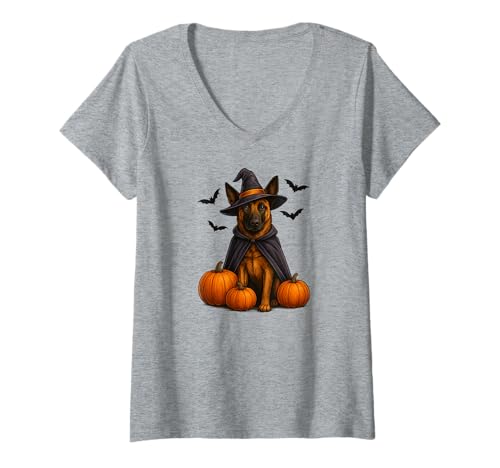 Damen Halloween Belgischer Malinois Hund, T-Shirt mit V-Ausschnitt von Malinois Themed Items by Kahleah