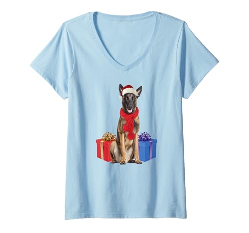 Damen Weihnachten Malinois Hund Cute T-Shirt mit V-Ausschnitt Damen Weihnachten Malinois Hund Cute T-Shirt mit V-Ausschnitt von Malinois Themed Items by Kahleah