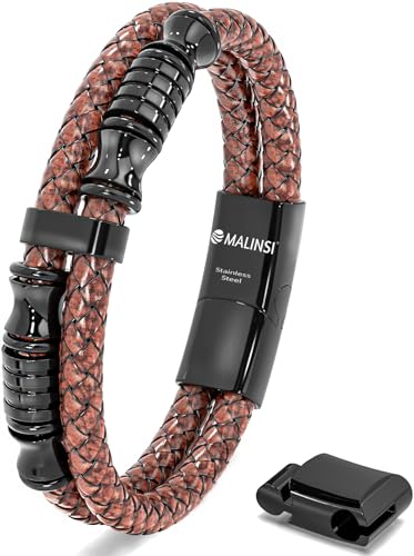 Malinsi Armband Herren – Brown Mystery – Edelstahl und Leder – 20 cm + 2 cm Verlängerung – Armband Herren Vatertagsarmbänder – Geschenk – Geburtstag (Braun) von Malinsi