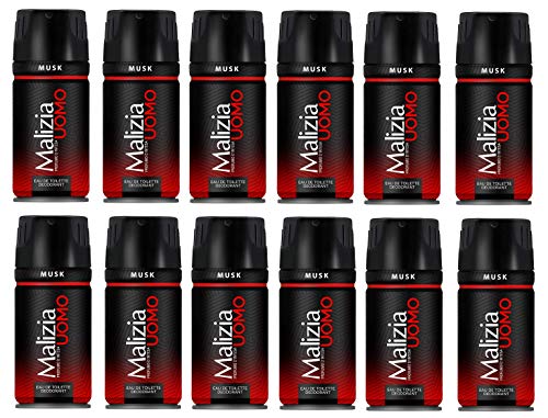 MALIZIA 12er Set Deodorant Herren Musk 150 ml Körperpflege Spray von Malizia