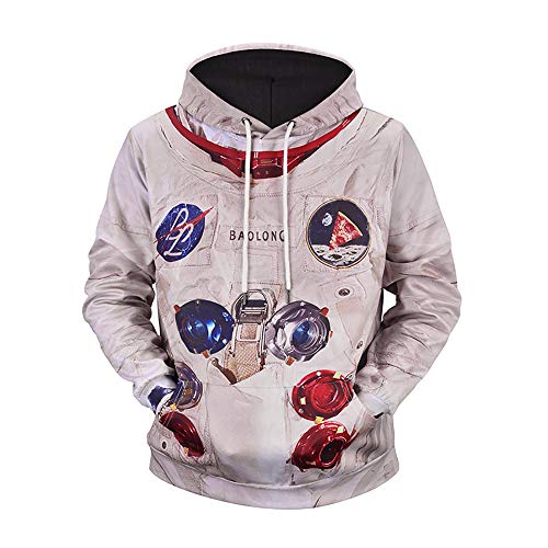 Herren Print Hoodie Astronaut Pocket Sweat Shirt Übergröße Langarm-Kapuzenshirt Pullover Top (Color : Multi-Colored, Size : XXXL) von MallFun