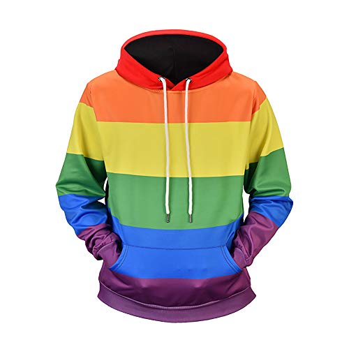 Unisex-Paar Hoodie Print Regenbogen Big Pocket Plus Size Langarm-Kapuzenshirt Pullover Top (Color : Multi-Colored, Size : L) von MallFun