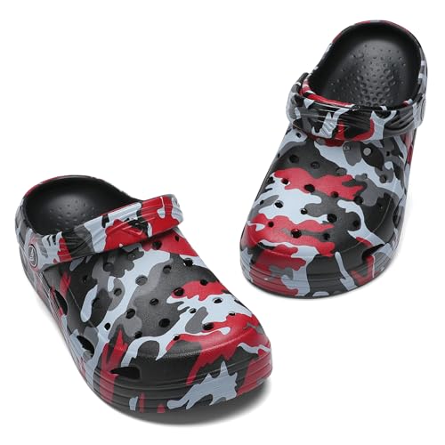 Mallaza Jungen Mädchen Camo Garden Clogs Bequeme Slip-On Strandsandalen für Littele Kid/Big Kids und Größen, Camo Red, 30 EU von Mallaza