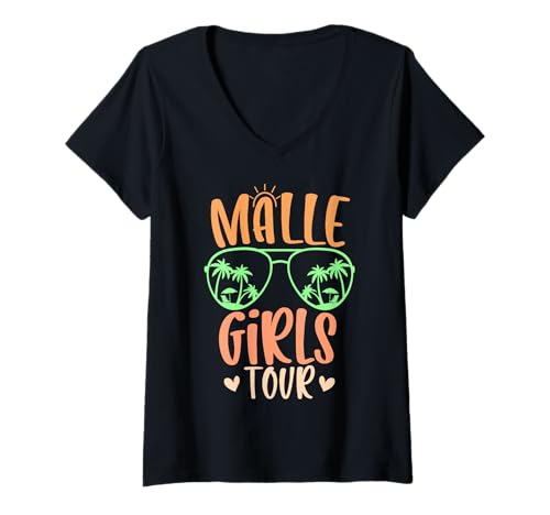 Damen Malle Girls Tour Mädelsabend Mallorca T-Shirt mit V-Ausschnitt Damen Malle Girls Tour Mädelsabend Mallorca T-Shirt mit V-Ausschnitt von Malle Crew Partyshirts