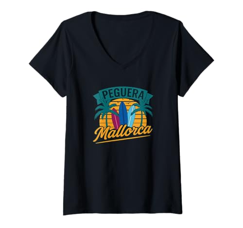 Damen Peguera Mallorca T-Shirt mit V-Ausschnitt Damen Peguera Mallorca T-Shirt mit V-Ausschnitt von Malle Deluxe