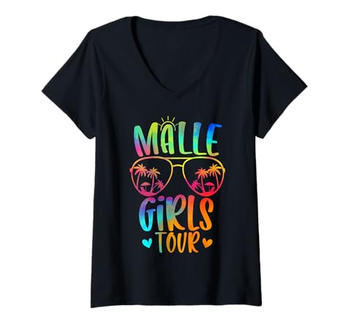 Damen Mädelsabend Mallorca Party Urlaub Malle Girls Tour T-Shirt mit V-Ausschnitt von Malle Girls Tour Mädelsabend Mallorca Party